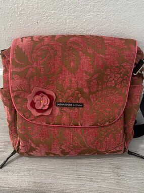 Petunia Pickle Bottom Tempo Pink Rose Embroidered Leaves Backpack Baby Bag-Rare!